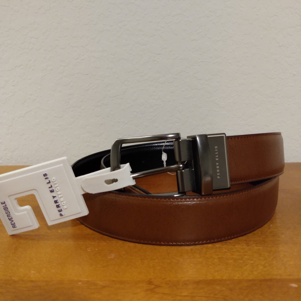 Perry Ellis Mens Size 36 Brown & Black Reversible Belt Black Belt Brown Belt NWT